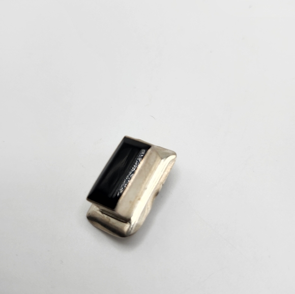 TAXCO MEXICO 925 STERLING SILVER black Onyx rectangular shape clip on earrings - Picture 4 of 5